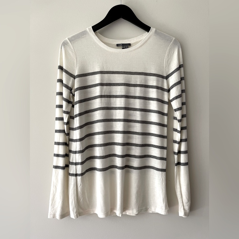 Vince Striped Long Sleeve Rayon/Silk Top Size XS